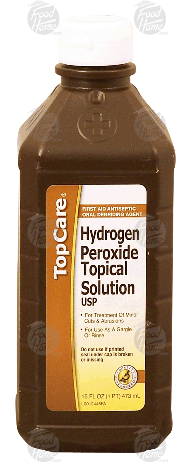 Top Care  first aid antiseptic hydrogen peroxide solution usp, for antiseptic gargle/rinse, cuts and abrasions Full-Size Picture